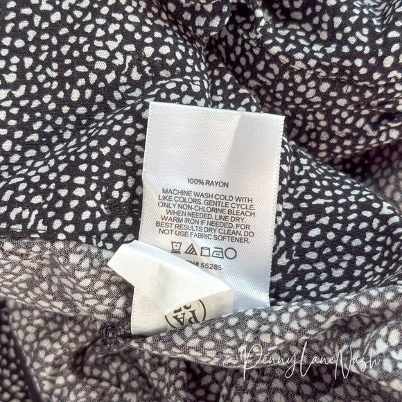 Express Draped Printed Faux Wrap Front Blouse Top Black/White - Picture 6 of 8